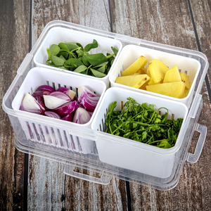 4 Compartment Food Storage Container with Drain Baskets Stackable Rectangle Meal Prep Box with Lid for Fridge - Product Image 1