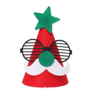 Chapéu de Natal de desenho animado para presente de festa, quebra-cabeça de árvore de Natal feito à mão para crianças, pano de feltro faça você mesmo