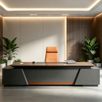 Bureau de direction contemporain haut de gamme en forme de L avec trou pour câbles et armoire de rangement à serrure à combinaison