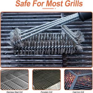 Juego de Herramientas de Limpieza para Parrilla de Barbacoa de Acero Inoxidable de Tres Cabezas, Raspador y Cepillo para Horno, Fácil de Limpiar - Product Image 6