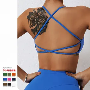 Hızlı kuru ve yastıklı Backless sutyen ile nihai kadın spor Yoga kırpma kolsuz yelek, ayarlanabilir ve Logo Halter üst spor sutyen