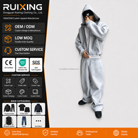 Ensemble de survêtement Y2K personnalisé pour homme, gris, avec sweat à capuche zippé, pantalon ample à jambes larges, coupe ample, en molleton épais, style streetwear, 2 pièces