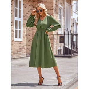 Di alta qualità nuovo autunno donna donna manica lunga <span class=keywords><strong>elegante</strong></span> chemise moda Casual tinta unita abiti Midi - Product Image 6