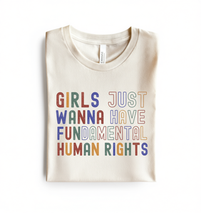 Camiseta de lona para mujer, Girls Just Wanna Have, con estampado de derechos humanos fundamentales, feminismo, cuello redondo informal, 100% algodón, jersey, manga corta - Product Image 1