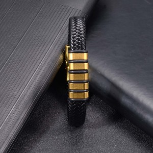 Men's Stainless Steel <b>Leather</b> <b>Bracelet</b> 7.5 8.5 9 Inches Magnetic Buckle Fashion Jewelry - Product Image 1