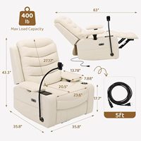 Fauteuil inclinable Power Glider pour chambre d'enfant, canapé électrique pivotant et à bascule en cuir surdimensionné avec support lombaire, chargement USB et porte-gobelet intelligent