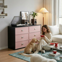 Commode moderne à 3 tiroirs en acier rose avec poignées chromées Commode de rangement écologique pour chambre à coucher, bar et salon