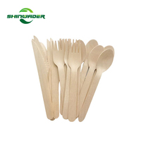 Ensemble de couverts jetables biodégradables en bois (couteau, cuillère et fourchette) – Vente en gros OEM
