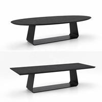 Table de salle à manger moderne VANTOR en bois de manguier noir pour 6 personnes avec base en métal architecturale de conception ovale pour les intérieurs de luxe