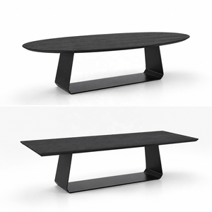 Table à manger moderne en bois de manguier noir VANTOR avec base en métal architecturale, design ovale pour intérieurs de luxe - Product Image 4