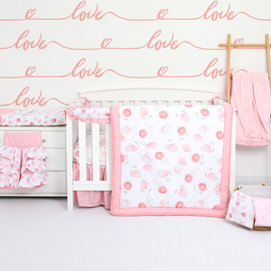 Cartoon Pink <strong>Floral</strong> 100% Cotton Baby Girls Bedding Set Baby Bedding Set for <strong>Crib</strong> - Product Image 1