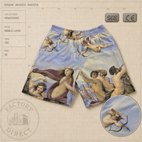 Shorts en maille RAMAX à imprimé artistique Renaissance, motif Cupidon, style vintage streetwear, décontractés, pour le basketball et la gym, faible MOQ, personnalisables OEM