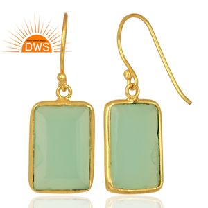 Newly Arrival Indian Gold Plated Solid Silver Earrings Aqua Chalcedony Gemstone Earrings Jewelry Supplier - Product Image 3