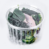 Boîte d'emballage en plastique ronde transparente en PET/rPET pour salades de fruits frais et snacks, avec couvercle plat, vente en gros