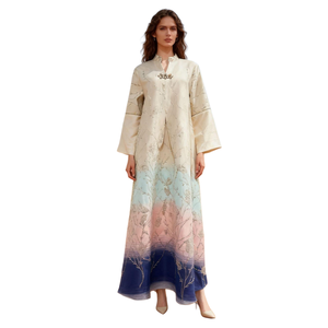 Vestido Abaya Kaftan de Poliéster Bordado Elegante y de Lujo para Dubái, Emiratos Árabes Unidos - Vestido Musulmán Jacquard con Degradado de Color para Bodas de Invierno - Product Image 4