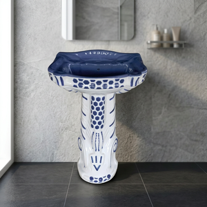 Modern Square Granite Style Ceramic Wash Basin With Full Pedestal For Mall Bathroom Commercial Use - Product Image 3