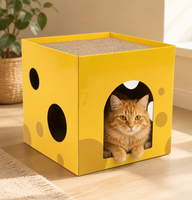 Griffoir et maison pour chat en carton ondulé de luxe avec motif végétal, résistant aux griffures, pour intérieur