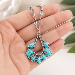 Collana con pendente a forma di goccia d'acqua blu-verde, gioielli retrò da donna per tutti i giorni, idee regalo. - Product Image 3