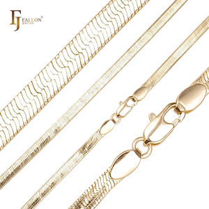 שרשרת שטוחה דמוית עצם דג, 4 מ\\\"מ, תכשיטי אופנה של FJ Fallon, מצופה בזהב 14 קראט על בסיס פליז - Product Image 1