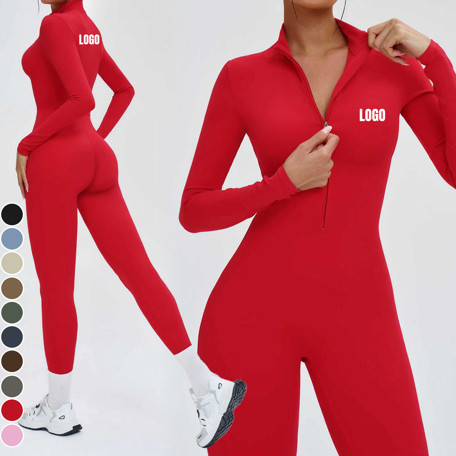 High Quality Long Sleeve Activewear Half Zip Quick Dry Breathable Yoga Jumpsuit Lightweight Elastic Sports Bodysuit for Women