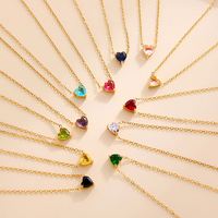 Nouvelle Chaîne à Maillons en Forme de Cœur en Acier Inoxydable Plaqué Or avec Zircon Pierre de Naissance, Tendance pour Femme, Idéale pour Anniversaire, Vente Transfrontalière