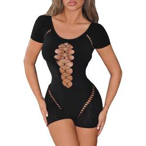 VOIKERDR จั๊มสูทแขนสั้นผู้หญิงแบบเว้าหลัง บอดี้คอนตาข่าย ชุดรอมเปอร์แบบชิ้นเดียว ชุดคลับแวร์สำหรับงานปาร์ตี้ - Product Image 4