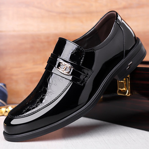 Mocassins en cuir verni pour hommes, noirs, à bout pointu, chaussures formelles pour mariage, travail, agent de sécurité - Product Image 1