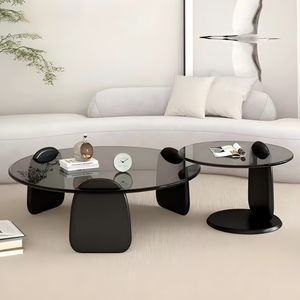 Table basse NKAHS en verre trempé durable avec cadre en bois pour salon, style nordique de luxe léger, design minimaliste italien, petite taille - Product Image 4