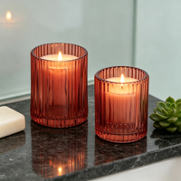 Porte-bougies en verre côtelé vertical, porte-bougies multicolores avec revêtement par pulvérisation pour la décoration de la maison, de la table, des mariages et des fêtes