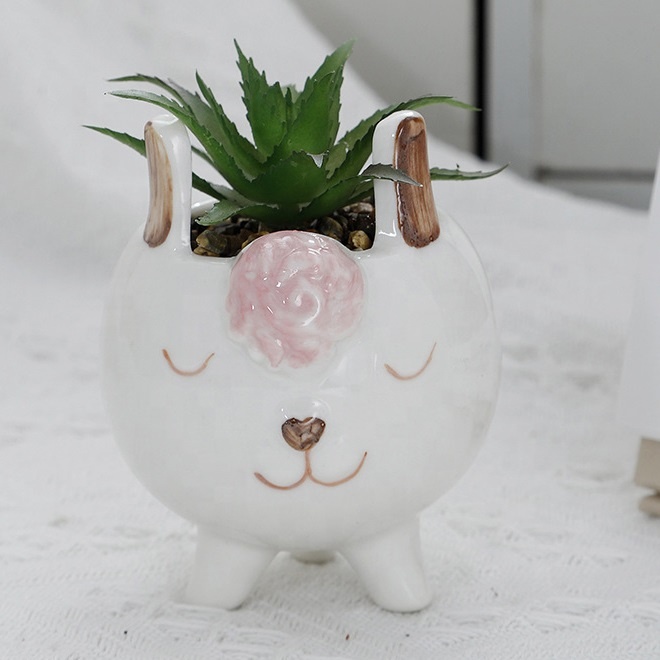 Hot Sale Creative Eco-friendly Fox Animal Ceramic Succulent Flower Pot with Artificial Pampas Porcelain Garden Pot Home Decor