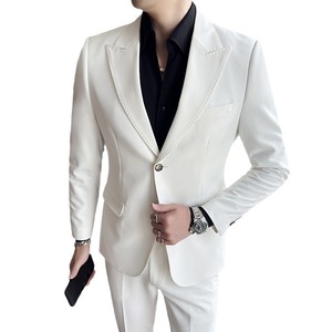 Costume <span class=keywords><strong>Homme</strong></span> Élégant et Tendance Coupe Slim à Simple Boutonnage Anti-plis Anti-boulochage Couleur Unie Deux Pièces Design Personnalisé - Product Image 5
