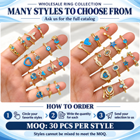 Bagues de plage pour femmes, plaquées or 18 carats, avec pierres en émail bleu, motifs cœur et étoile de mer, taille ajustable, pour la vente en gros