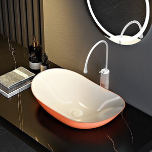 Lavabo Ovalado de Cerámica de Una Pieza para Baño, Lavabo de Diseño Moderno - Product Image 2