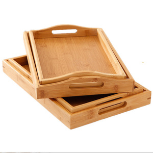 Bamboo Wood Serving <b>Tray</b> Natural Color Curved Handle <b>Tea</b> Set <b>Tray</b> Residential Use - Product Image 4