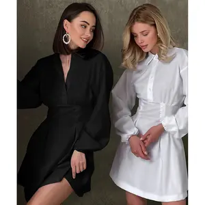 Roupas Feminina Moda 2022 Long Sleeve Blank Shirt Dresses For Women Robes-Pour-Femm Backless White Dress Shirt Women