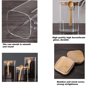 Airtight Lid Square Kitchen Home Storage <b>Glass</b> Jars <b>Containers</b> with Bamboo Lids and Spoon - Product Image 3