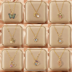 Cadena de acero inoxidable para mujer con colgantes de piedras preciosas, collares, accesorios impermeables de verano a la moda en el cuello, regalos de joyería de moda - Product Image 1