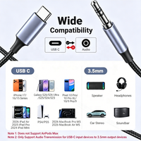 Adaptador de Audio TRS de 3.5mm con Cabeza Chapada en Oro USB C, Cable Trenzado Estéreo Hi-Fi Macho-Macho para Coche, Teléfono, Portátil, Altavoz, Puerto Tipo C
