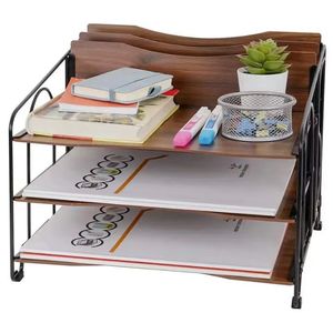 Iron and wood combination <b>file</b> <b>storage</b> rack for office desks, document and archive organization rack, multi-layered A4 paper - Product Image 5
