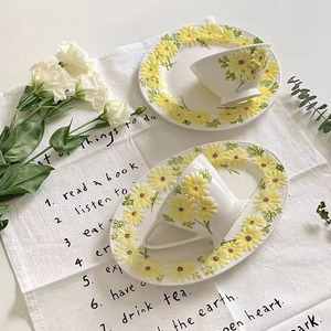 Sohui Đĩa Bít Tết Tráng Men Hoa Cúc Ins <span class=keywords><strong>Faience</strong></span> Bát Salad Gia Đình Bộ Đồ Ăn Cốc Gốm Thực Phẩm Bộ Đồ Ăn Bữa Tối Tráng Miệng Bộ Đồ Ăn - Product Image 1