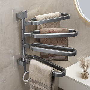 ราวแขวนผ้าขนหนูแบบไม่ต้องเจาะ ติดตั้งด้วยระบบสุญญากาศ หมุนได้หลายทิศทาง ชั้นวางของในห้องน้ำแบบหลายชั้น ติดตั้งด้วยกาวในตัว ดีไซน์มินิมอล - Product Image 2