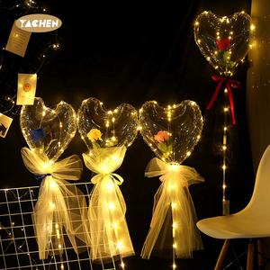 YACHEN anneler sevgililer günü partisi hediye süslemeleri kalp Led ışık up şeffaf Bobo balonlar ile çiçek - Product Image 4