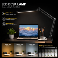Lámpara de Escritorio LED con Brazo Largo y Plegable de 12W, con Pantalla Flexible Tipo Domo, Protección Ocular, para Computadora y Oficina