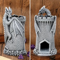 Tour à dés en résine peinte à la main, motif Château de Dragon en Argent Antique, pour dés polyédriques, accessoire de jeu de table TTRPG