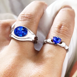 Factory Price 2PCS Couple Ring Set <strong>Irish</strong> Blue Oval Love Heart Zircon Sapphire Wedding Ring for Men Women Marriage Couple <strong>Jewelry</strong> - Product Image 4