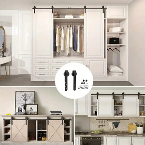 Quincaillerie moderne pour porte coulissante de <span class=keywords><strong>grange</strong></span> en bois massif de 39 pouces avec finition thermolaquée pour armoire, meuble TV, usage hôtelier, crochets en J noirs - Product Image 6