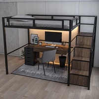 Lit superposé moderne en fer pour petits espaces, personnalisable avec rangement et barrière de sécurité, multifonctionnel, double, pour dortoir, hôtel, portable