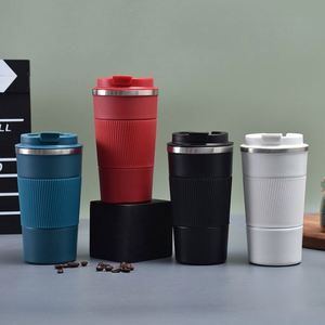 Tasse à café en acier inoxydable 304, tasse de voyage à double paroi isolée sous vide avec manchon en silicone antidérapant et résistant à la chaleur pour le bureau et la voiture - Product Image 1