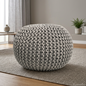 Pouf ottoman en coton crocheté de qualité supérieure, design traditionnel, avec rangement, léger et empilable, idéal pour le jardin - Product Image 2
