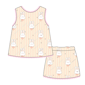 Summer Easter <strong>Bunny</strong> Stripe Pattern Kids Clothing Wholesale Monogram Personalized Skirt Set Cotton Kids <strong>Girls</strong> <strong>Outfit</strong> - Product Image 5